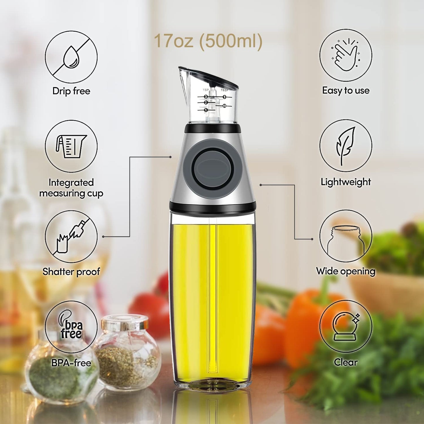 Glass Bottle Oil Vinegar Measuring Portion Pourer Dispenser